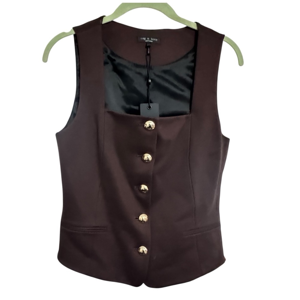 Rag & Bone‎ Maria Ponte Vest Brown NWT Sz 4  Gold Button Minimalist Chic